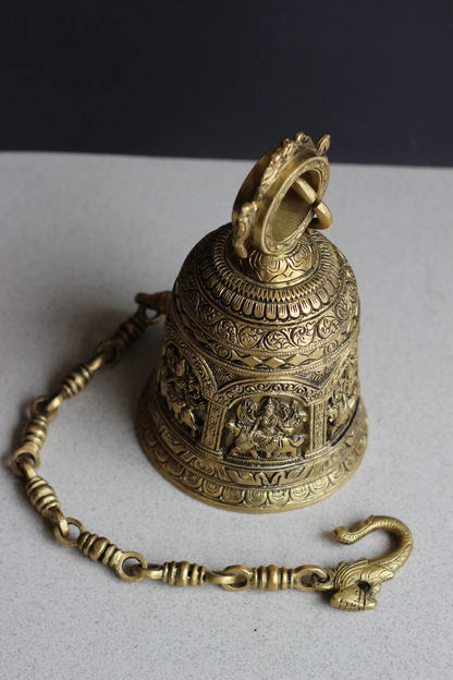 Brassaura® Brass Durga Temple Bell with Chain | Handcrafted Sacred Hanging Ghanti | Height 9.5 Inches & Weight 4.1 Kgs