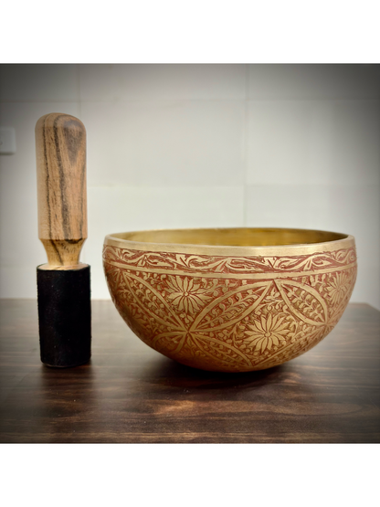 Brassaura® Engraved Himalayan Singing Bowl with Reddish-Bronze Finish | Handcrafted Meditation & Sound Healing Bowl
