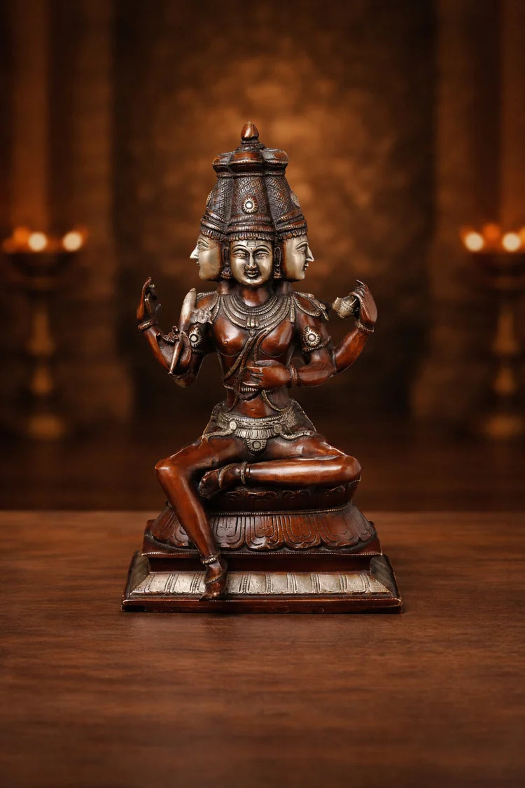 Brassaura® Brass Lord Brahma Seated Statue | Height 16 Inches