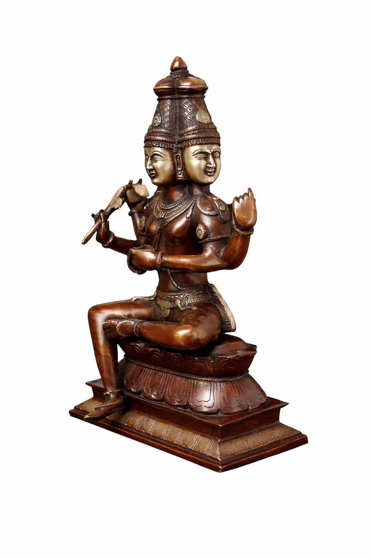 Brassaura® Brass Lord Brahma Seated Statue | Height 16 Inches