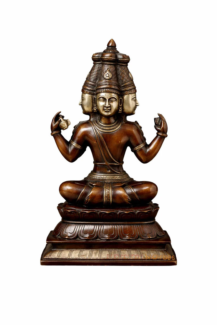 Brassaura® Brass Lord Brahma Seated Statue | Height 16 Inches
