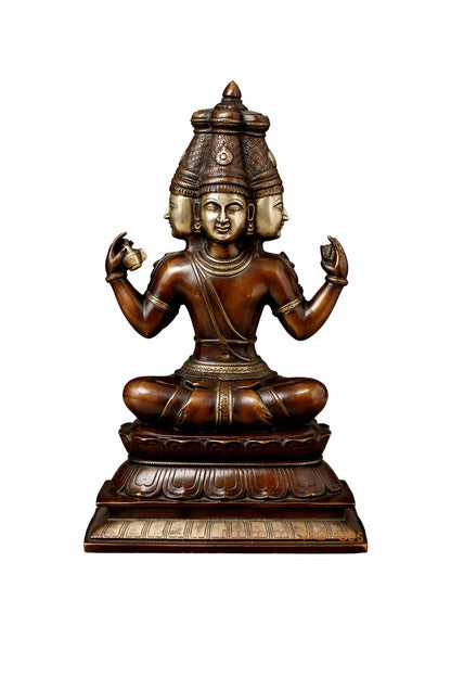 Brassaura® Brass Lord Brahma Seated Statue | Height 16 Inches
