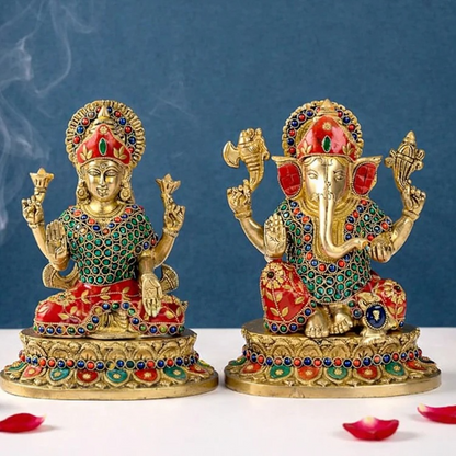 Brassaura® Brass Lakshmi Ganesh Idol Set | Height 9 Inches