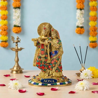 Brassaura® Brass Radha Krishna Idol | Height 6.5 Inches