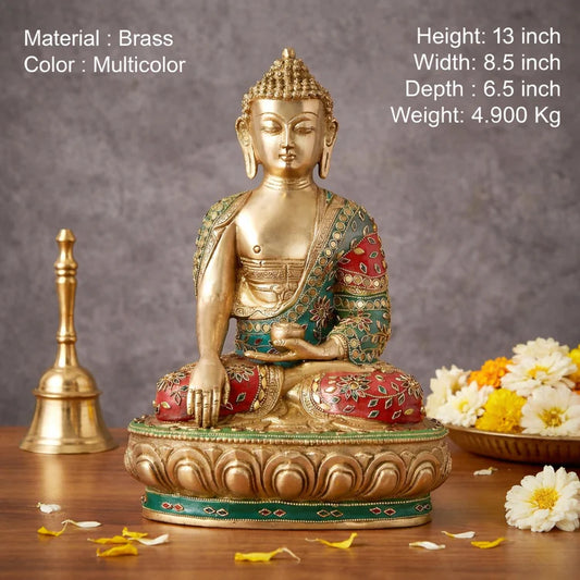 Brassaura® Brass Buddha Statue in Bhumisparsha Mudra | Height 13 Inches
