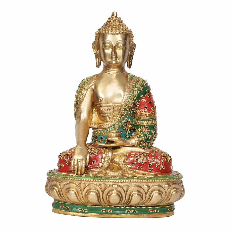 Brassaura® Brass Buddha Statue in Bhumisparsha Mudra | Height 13 Inches