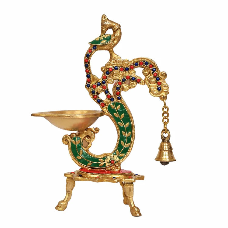 Brassaura® Brass Peacock Oil Lamp Diya | Height 11.5 Inches