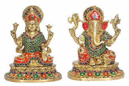 Brassaura® Brass Lakshmi Ganesh Idol Set | Height 9 Inches