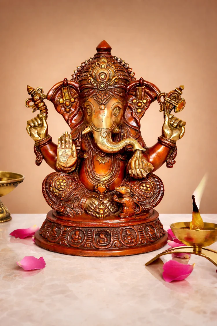 Brassaura® Brass Multicolour Ganesha Murti | Height 16 Inches
