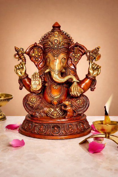 Brassaura® Brass Multicolour Ganesha Murti | Height 16 Inches