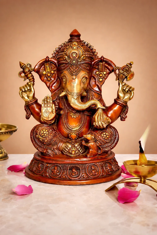 Brassaura® Brass Multicolour Ganesha Murti | Height 16 Inches