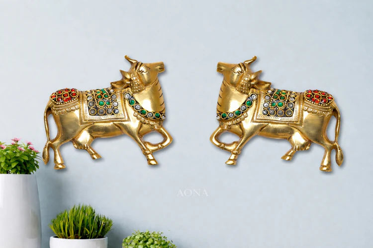 Brassaura® Brass Kamdhenu Cow Pair Wall Hanging | Height 4 Inches