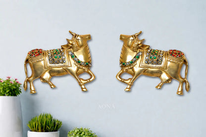 Brassaura® Brass Kamdhenu Cow Pair Wall Hanging | Height 4 Inches