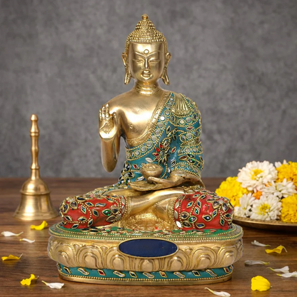 Brassaura® Brass Buddha Idol in Abhaya Mudra | Height 9 Inches