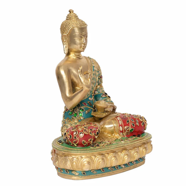 Brassaura® Brass Buddha Idol in Abhaya Mudra | Height 9 Inches