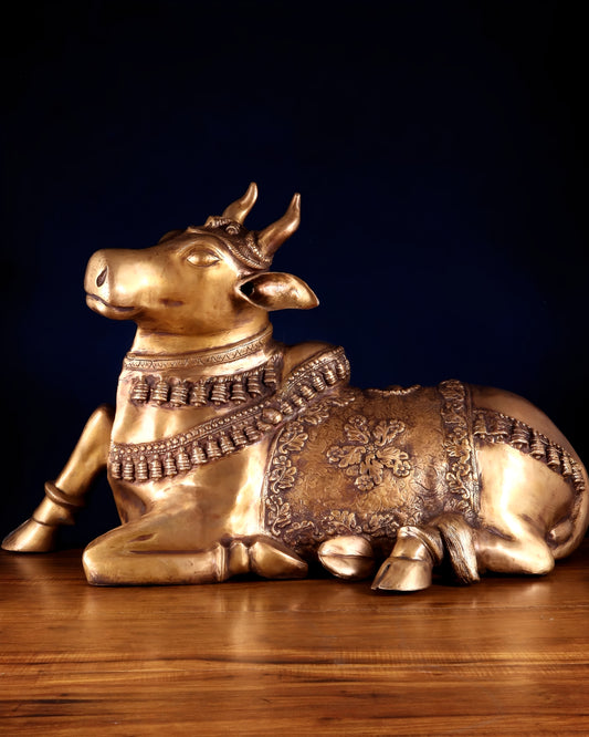 Brassaura™ Antique Large Brass Nandi Sculpture – Height 21.5" & Weight 30 Kgs | Traditional Décor
