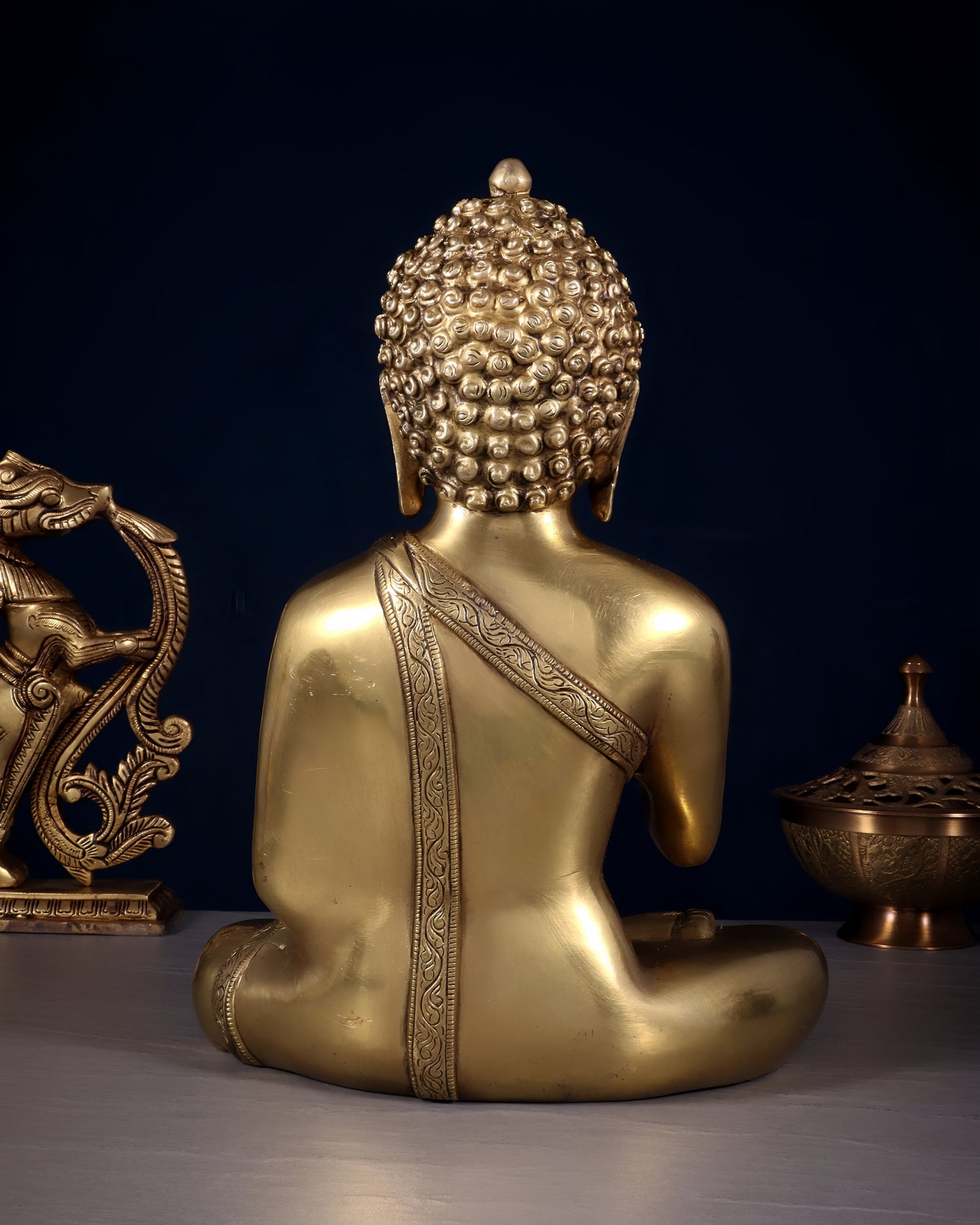Brass Gem Stone Work Blessing Buddha Statue Weight 5.5 kg & Height 12 Inch