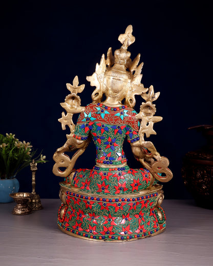 Brass Gem Stone Work Tara Weight 4.8 Kg & Height 14 Inch