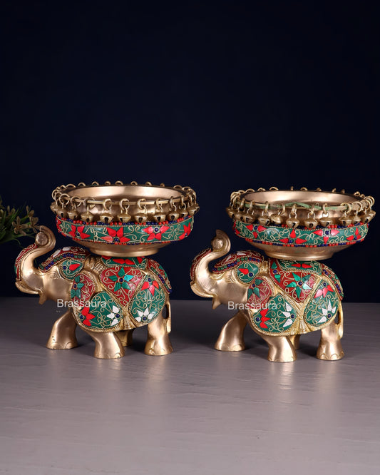 Brassaura™ Decorative Brass Elephant Urli Bowl – 3 Kg, 7.5 Inch Height – Floating Diya Bowl for Living Room & Entrance Decor