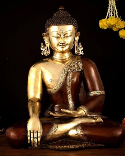 Brass Bhumisprasa Buddha Statue Weight 19.25 kg & Height 14 Inch