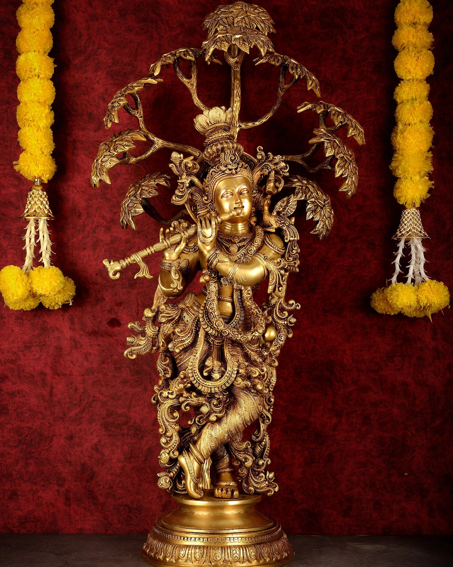 Brassaura™ Superfine Brass Krishna under Tree Sculpture – Height 35 Inches & Weight 32 Kgs