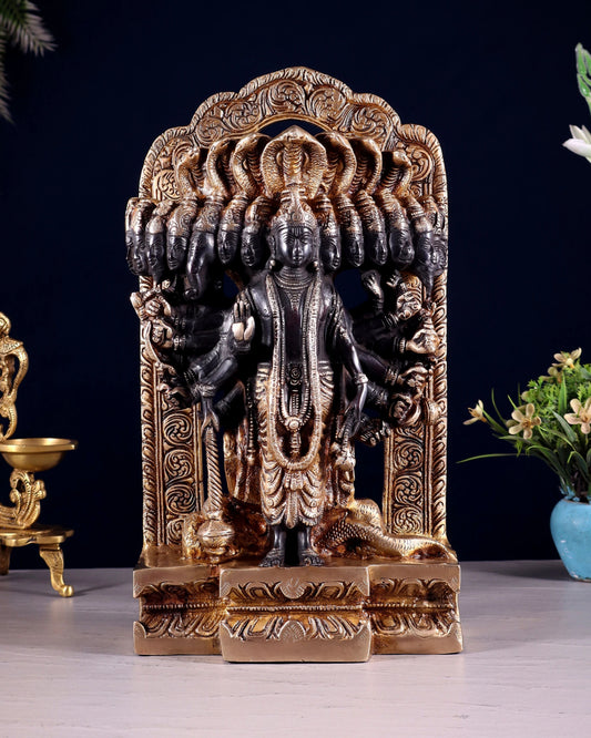 Brassaura® Brass Vishwaroopam Lord Vishnu Statue – Height 14.5 Inches | Black & Golden Finish