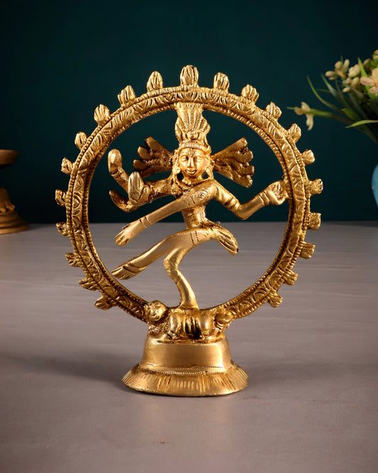 Brassaura® Miniature Brass Lord Shiva Nataraja Idol | Handcrafted Spiritual Décor | Height 4 Inches