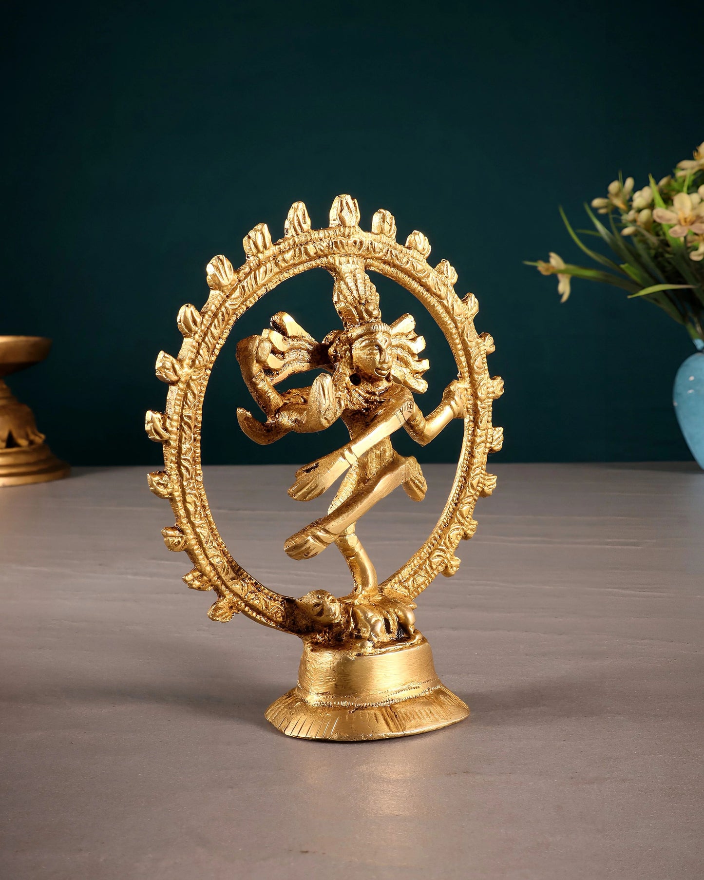 Brassaura™ Miniature Brass Lord Shiva Nataraja Idol | Handcrafted Spiritual Décor | Weight 116 g | Height 4 Inches