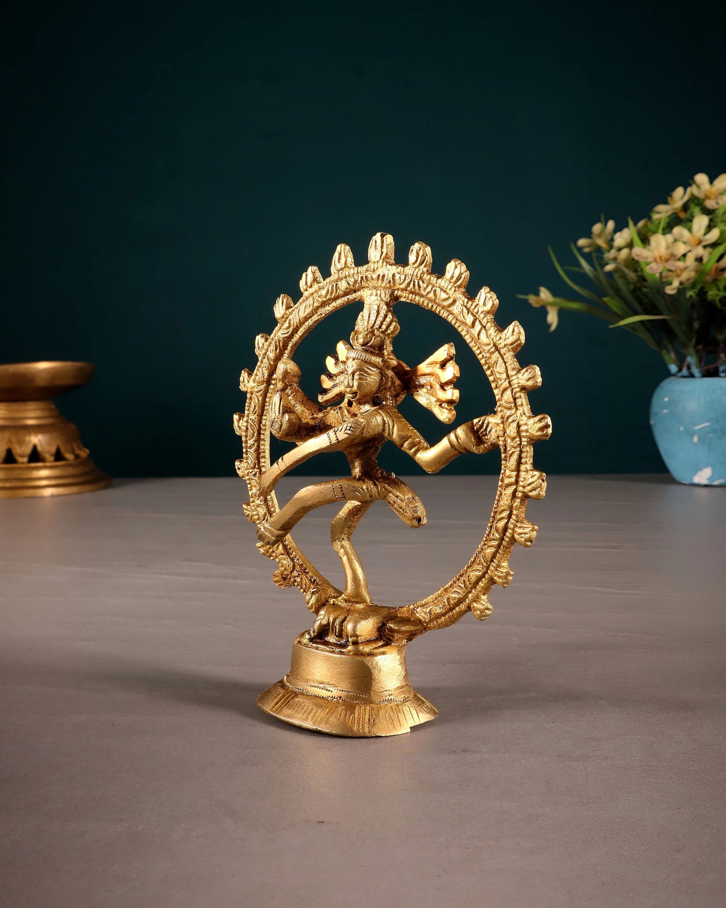 Brassaura™ Miniature Brass Lord Shiva Nataraja Idol | Handcrafted Spiritual Décor | Weight 116 g | Height 4 Inches