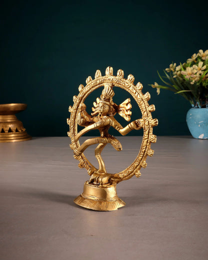 Brassaura™ Miniature Brass Lord Shiva Nataraja Idol | Handcrafted Spiritual Décor | Weight 116 g | Height 4 Inches