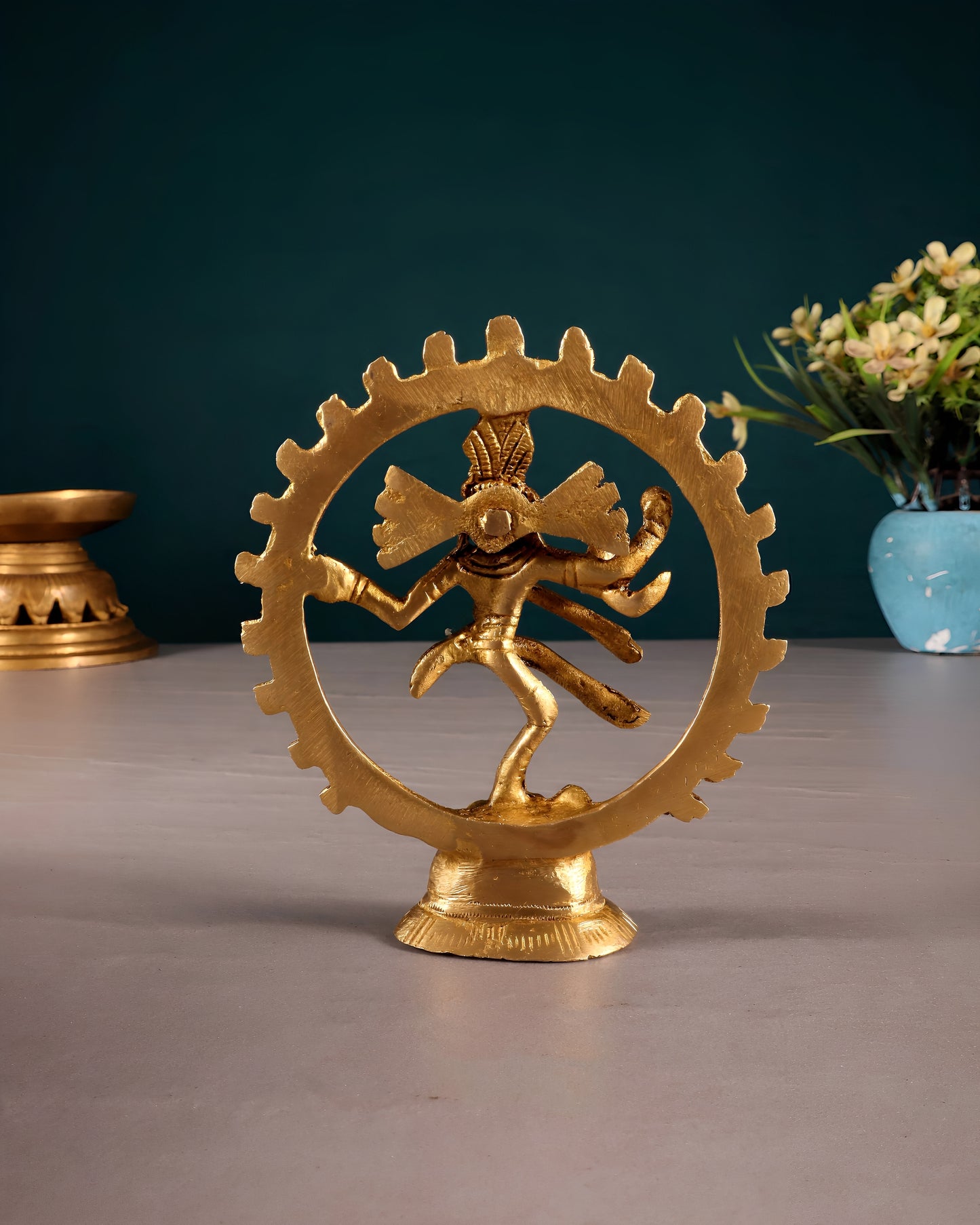 Brassaura™ Miniature Brass Lord Shiva Nataraja Idol | Handcrafted Spiritual Décor | Weight 116 g | Height 4 Inches