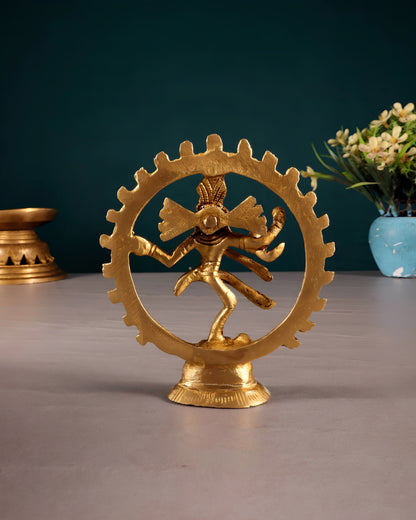 Brassaura™ Miniature Brass Lord Shiva Nataraja Idol | Handcrafted Spiritual Décor | Weight 116 g | Height 4 Inches