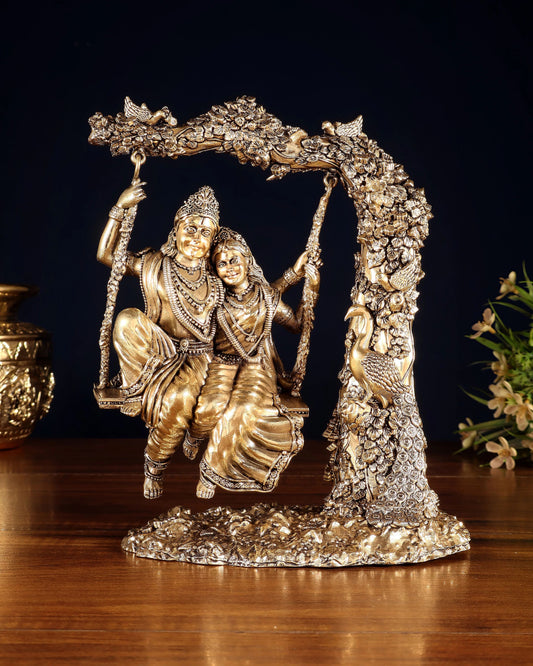 Brassaura™ Brass Radha Krishna Swing Idol – Height 8 Inches & Weight 1.1 Kg | Elegant Devotional Statue