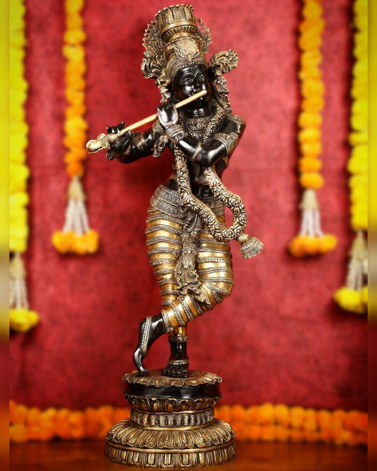 Brassaura™ Superfine Brass Large Krishna Statue – Height 46 Inches & Weight 66 Kgs