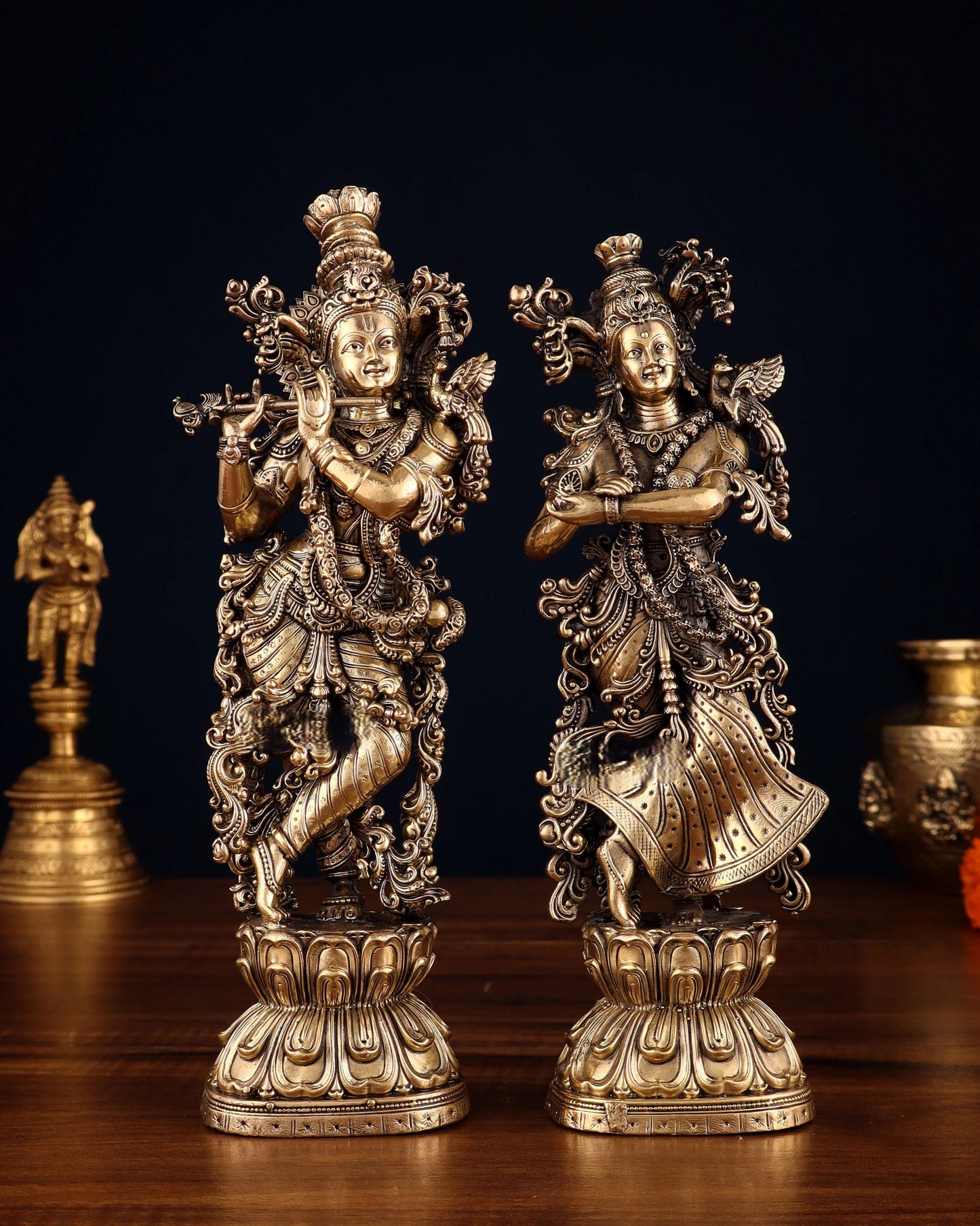 Brassaura™ Superfine Brass Radha Krishna Idol – Height 11.5 Inches & Weight 1.9 Kgs | Elegant Devotional Statue