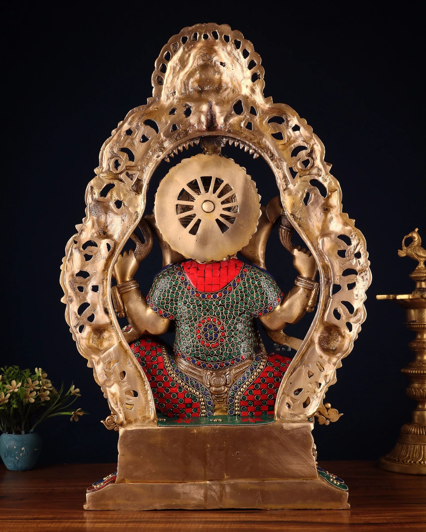 Brassaura® Brass Superfine Lord Ganesha Statue with Stonework, Ashtavinayaka Base & Prabhavali | Height 26 Inches