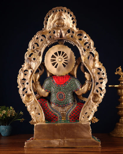 Brassaura® Brass Superfine Lord Ganesha Statue with Stonework, Ashtavinayaka Base & Prabhavali | Height 26 Inches