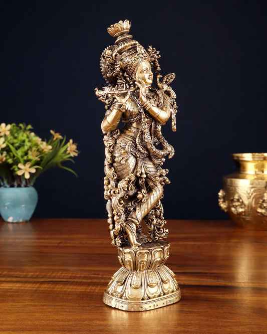 Brassaura™ Brass Lord Krishna Idol | Intricately Handcrafted Fine Detailing | Height 12 Inches & Weight 1.1 Kgs