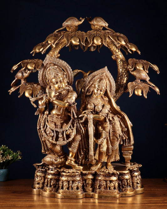Brassaura™ Majestic Brass Radha Krishna Sculpture – Height 30 Inches & Weight 52.5 Kgs | Vintage Temple-Style Devotional Statue