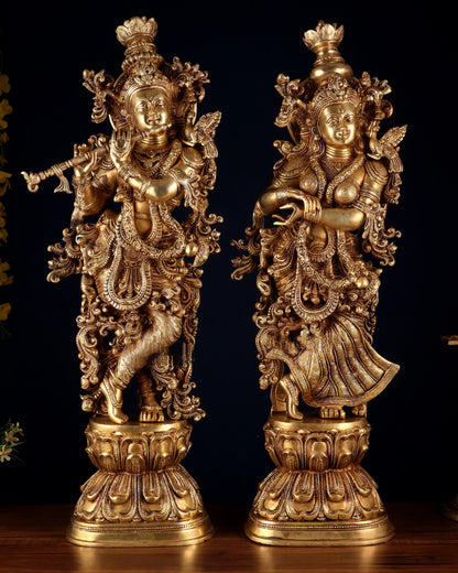 Brassaura™ Pure Brass Superfine Radha Krishna Statue Set – Height 30 Inches & Weight 40 Kgs | Divine Love & Devotion Idol