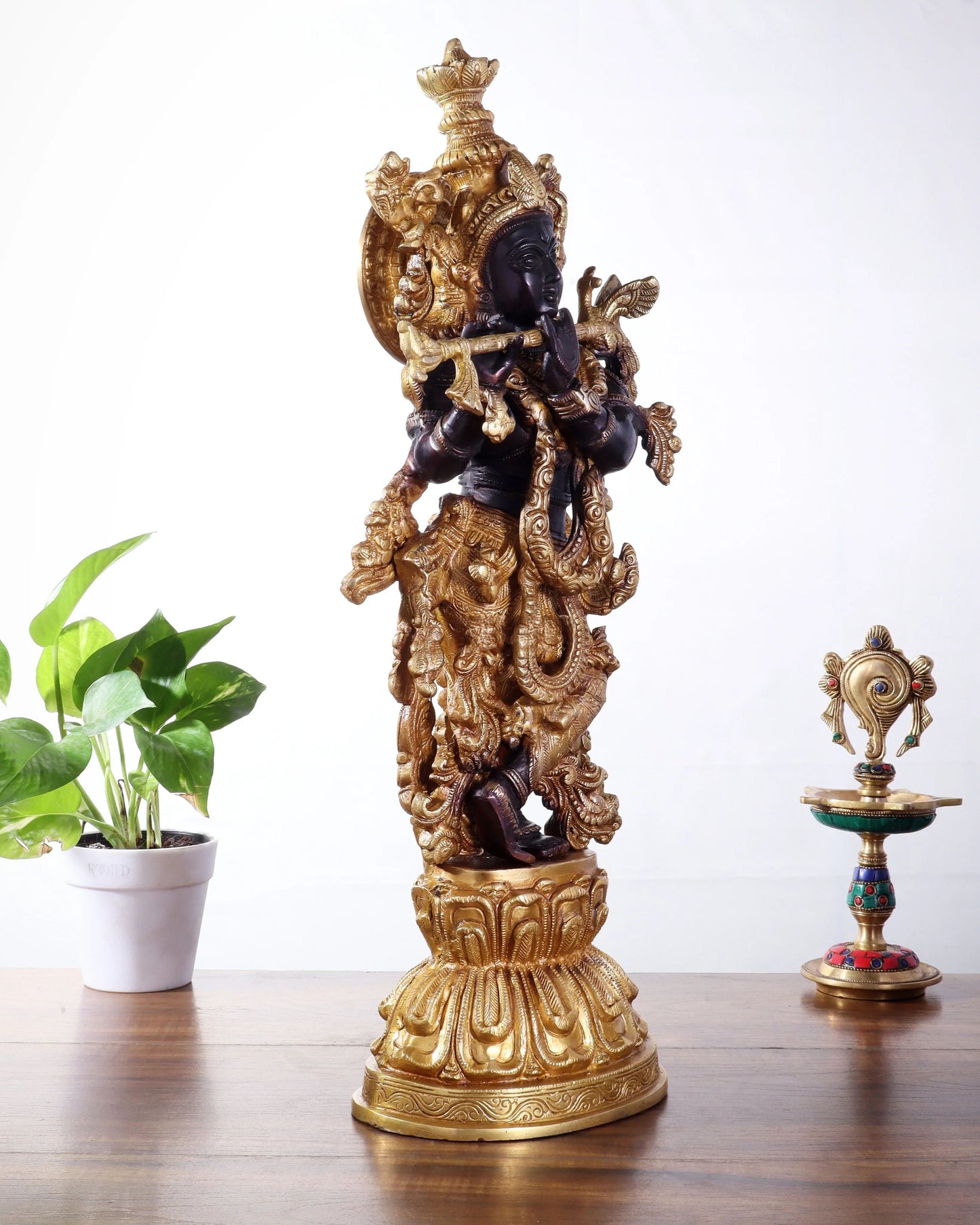 Brassaura™ Lord Krishna Brass Statue | Pure Brass with Black & Golden Finish | Height 21 Inches & Weight 10 Kgs