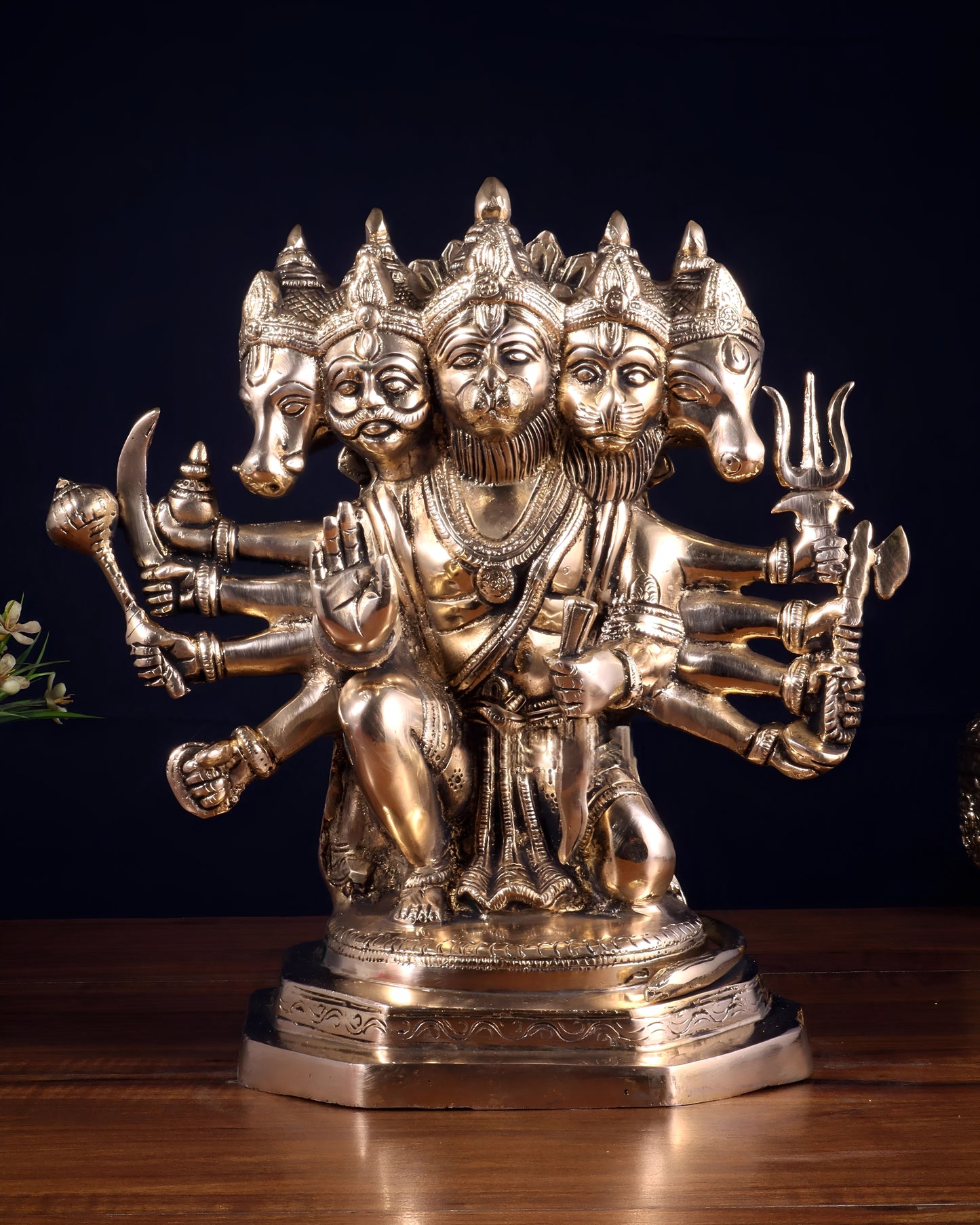 Brassaura™ Panchmukhi Hanuman Sculpture | Pure Brass Handcrafted | Height 11 Inches & Weight 7.5 Kgs