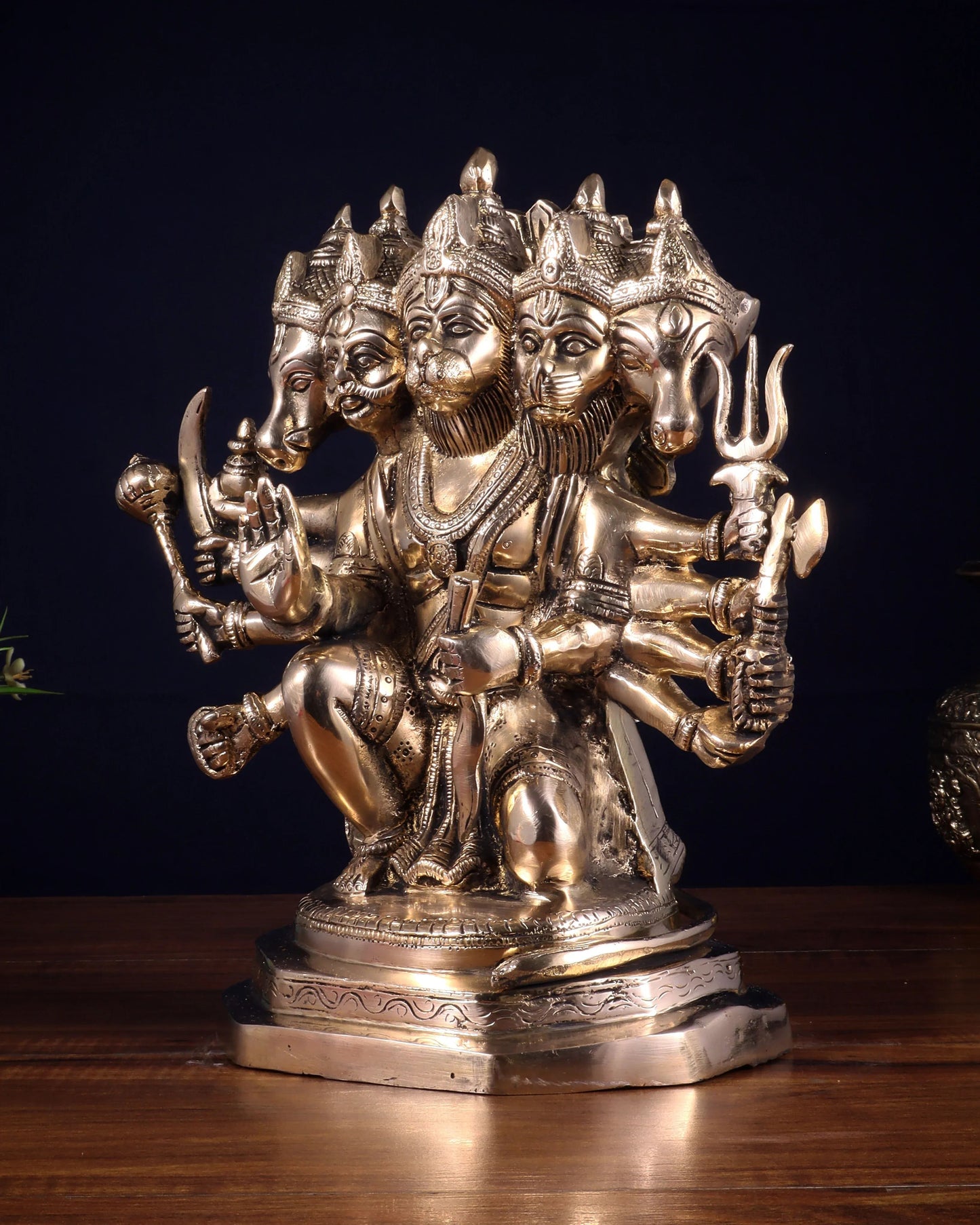 Brassaura™ Panchmukhi Hanuman Sculpture | Pure Brass Handcrafted | Height 11 Inches & Weight 7.5 Kgs