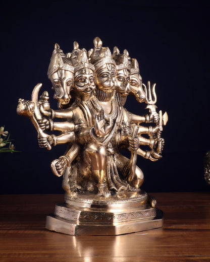 Brassaura™ Panchmukhi Hanuman Sculpture | Pure Brass Handcrafted | Height 11 Inches & Weight 7.5 Kgs
