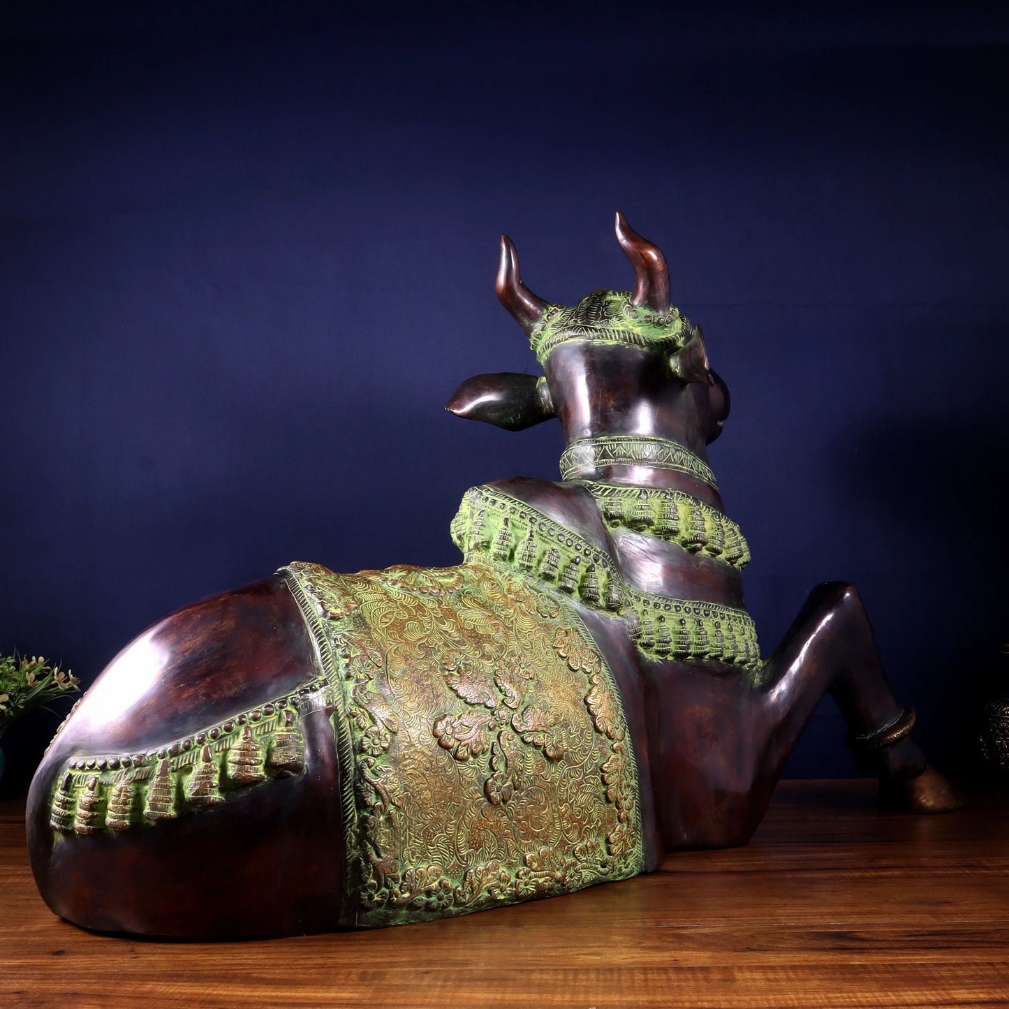 Brassaura™ Brass Antique Large Nandi Sculpture with Copper & Green Sand Tone | Handcrafted Traditional Décor | Weight 30 Kgs | Height 21.5 Inches