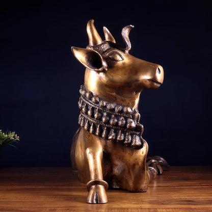 Brassaura™ Pure Brass Nandi Statue with Vasuki Naga | Handcrafted Traditional Sculpture | Weight 17.53 Kgs | Height 17.5 Inches
