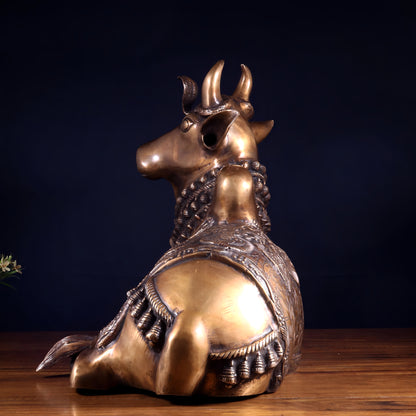 Brassaura™ Pure Brass Nandi Statue with Vasuki Naga | Handcrafted Traditional Sculpture | Weight 17.53 Kgs | Height 17.5 Inches