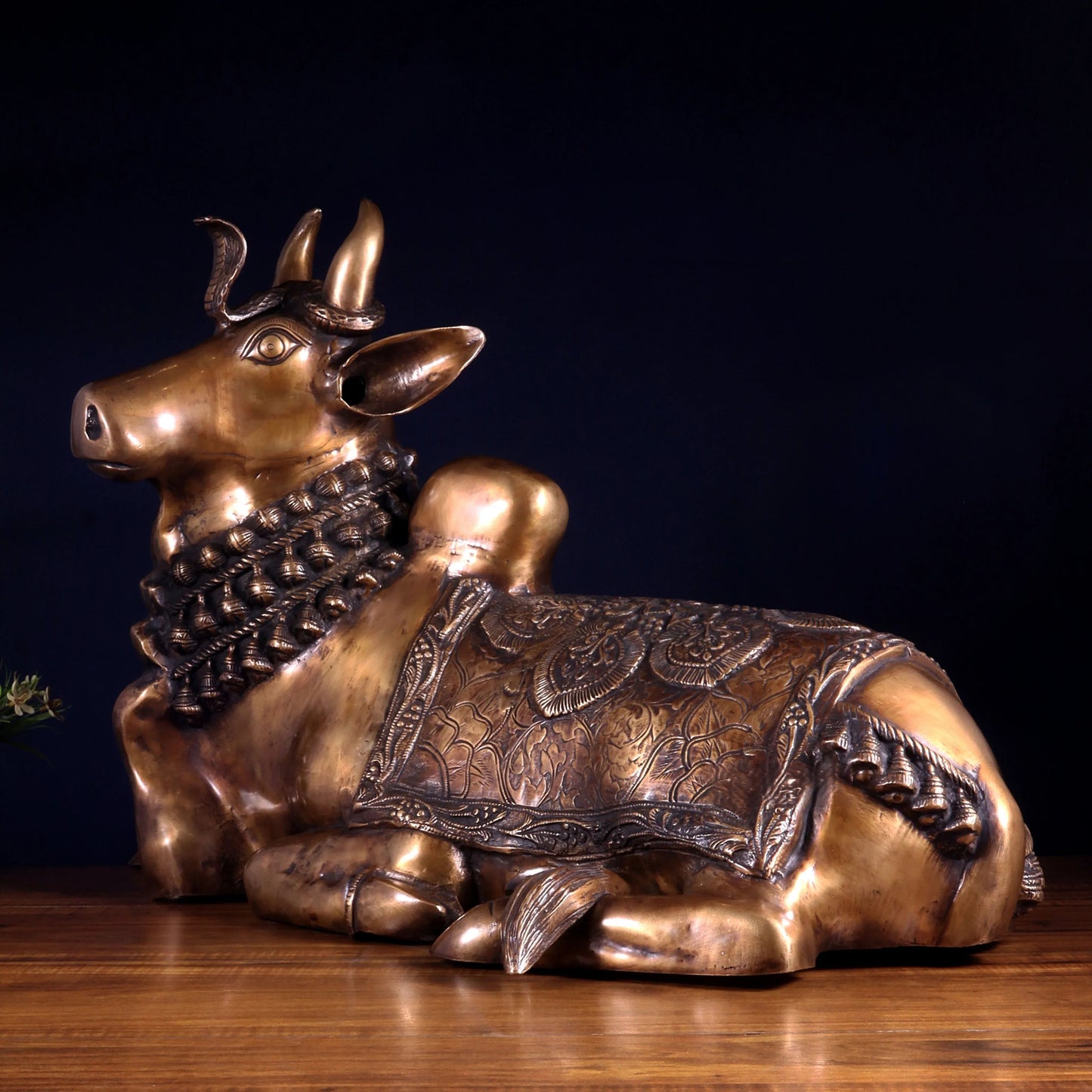 Brassaura™ Pure Brass Nandi Statue with Vasuki Naga | Handcrafted Traditional Sculpture | Weight 17.53 Kgs | Height 17.5 Inches