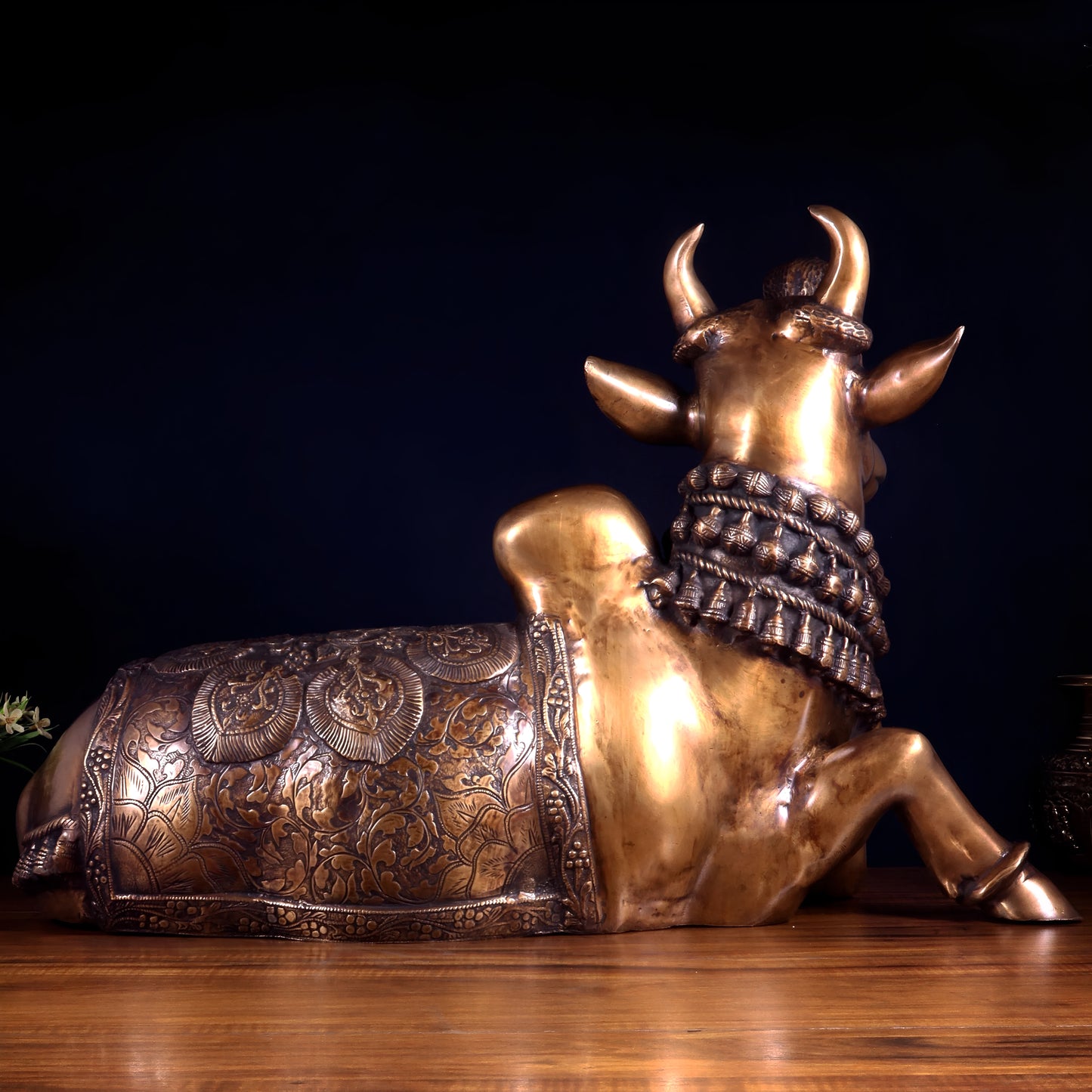 Brassaura™ Pure Brass Nandi Statue with Vasuki Naga | Handcrafted Traditional Sculpture | Weight 17.53 Kgs | Height 17.5 Inches