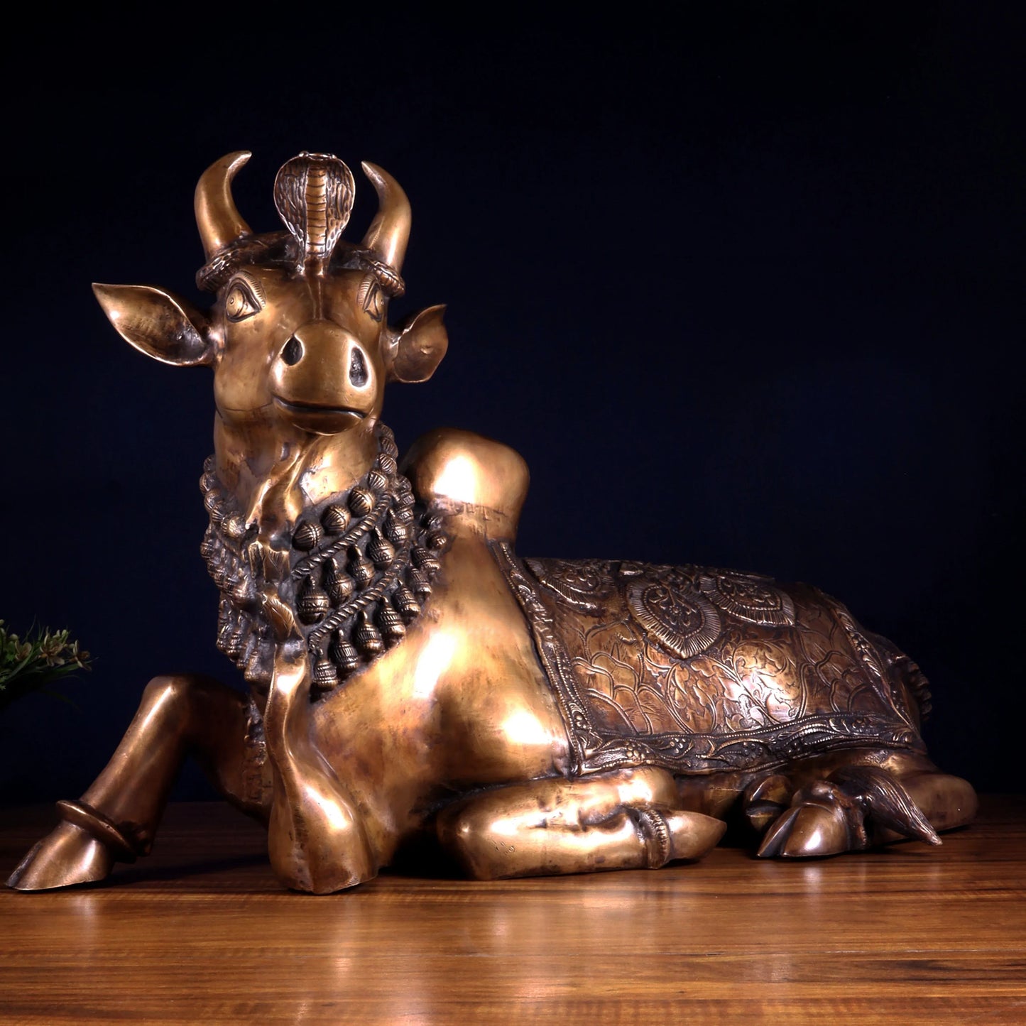 Brassaura™ Pure Brass Nandi Statue with Vasuki Naga | Handcrafted Traditional Sculpture | Weight 17.53 Kgs | Height 17.5 Inches